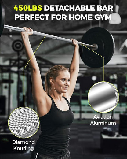 DASKING 4ft/4.9ft Barbell, 1-Inch Standard Detachable Bar, Portable Strength Training Bar for
