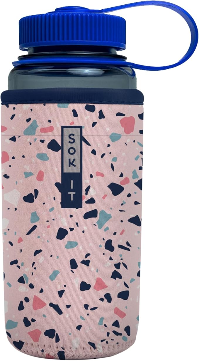 Sok It BotlSok Water Bottle Sleeve Insulated Neoprene Cover (Pink Terrazzo, Fits 16oz CamelBak or