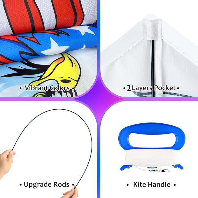 HONBO Eagle Kite, America Flag Kite for Kids and Adults. Wonderful Beginner Kite for Boys and