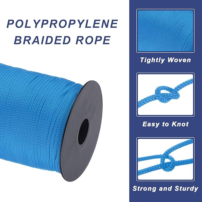 MECCANIXITY 1/8 Inch Polypropylene Rope Braided Ropes, 328ft Nylon Rope Hollow Utility Cord for