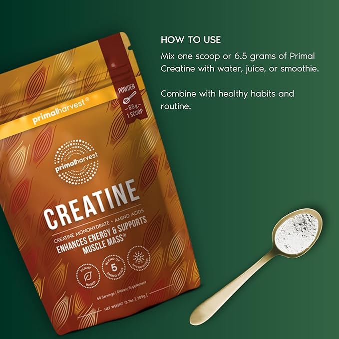 Primal Harvest Creatine Powder Supplement for Men and Women's Fitness, Workouts, and Muscle Growth