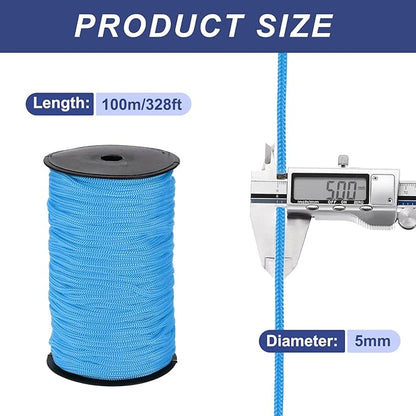 MECCANIXITY 3/16 Inch Polypropylene Rope Braided Ropes, 328ft Nylon Rope Hollow Utility Cord for