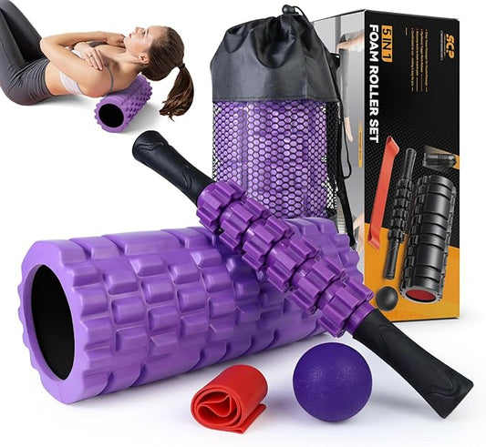 5 in 1 Foam Roller Set for Deep Tissue Muscle Massage, High Density Trigger Point Fitness Patented
