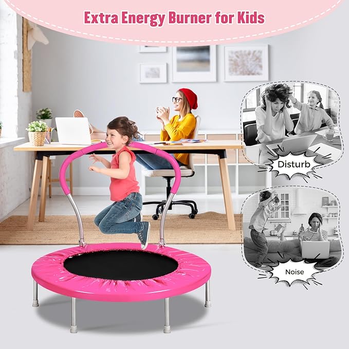 36-Inch Kids Trampoline with Handle - Indoor Mini Tranpoline for Toddlers, Small Fitness Rebounder