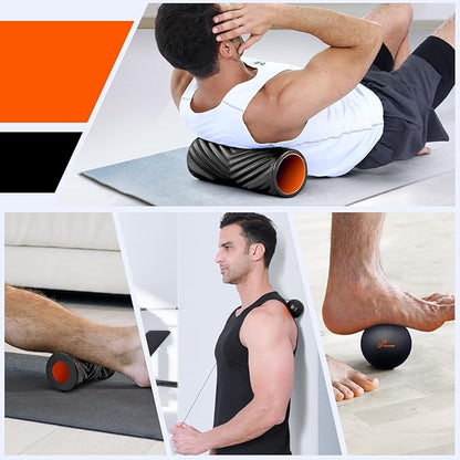 Sportneer 4 in 1 Foam Roller Set: Dual Textures Foam Roller, Foot Roller, Lacrosse Ball, Traction