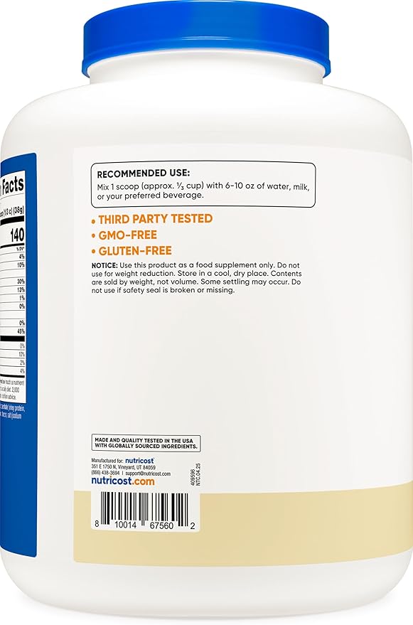 Nutricost Grass-Fed Whey Protein Concentrate (Vanilla) 5LBS - Undenatured, Non-GMO, Gluten Free