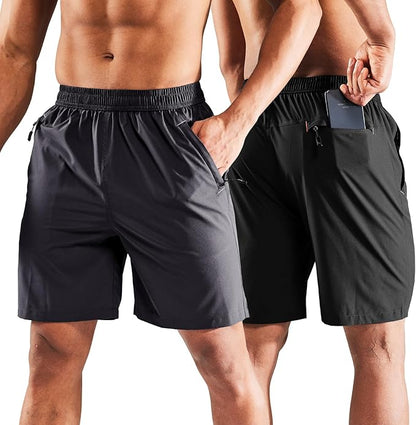 MIER Men's Quick Dry Running Shorts with Zipper Pocket, Elastic Waist Athletic Workout Exercise