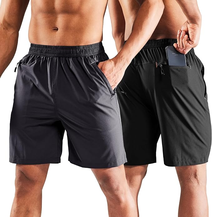 MIER Men's Quick Dry Running Shorts with Zipper Pocket, Elastic Waist Athletic Workout Exercise