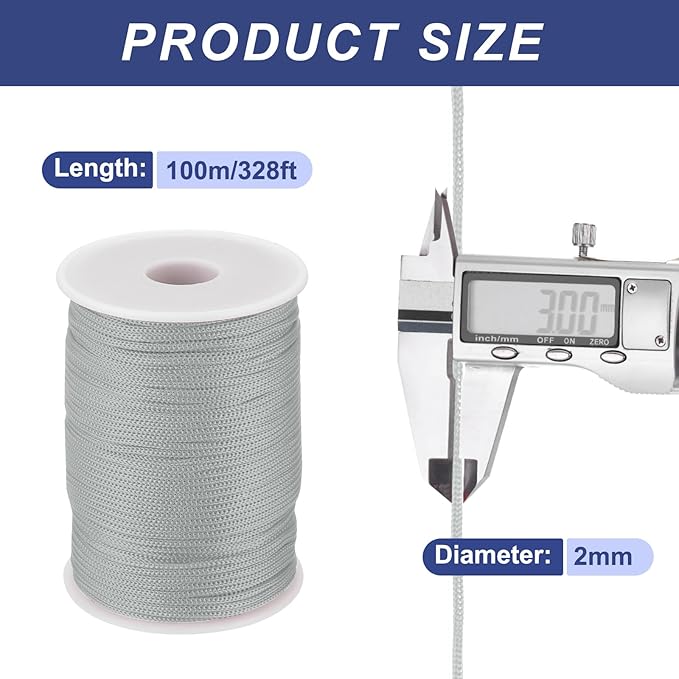 MECCANIXITY 1/12 Inch Polypropylene Rope Braided Ropes, 328ft Nylon Rope Hollow Utility Cord for