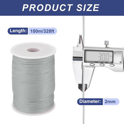 MECCANIXITY 1/12 Inch Polypropylene Rope Braided Ropes, 328ft Nylon Rope Hollow Utility Cord for