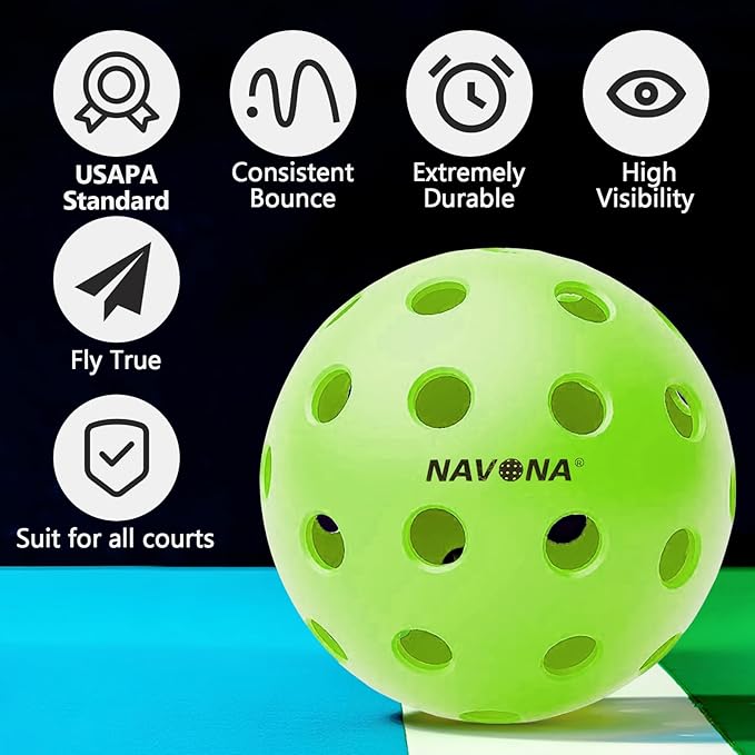 Navona 12 Pack Premium 40-Holes Colorful Outdoor Pickleball Balls, Meet USAPA Official Requirement