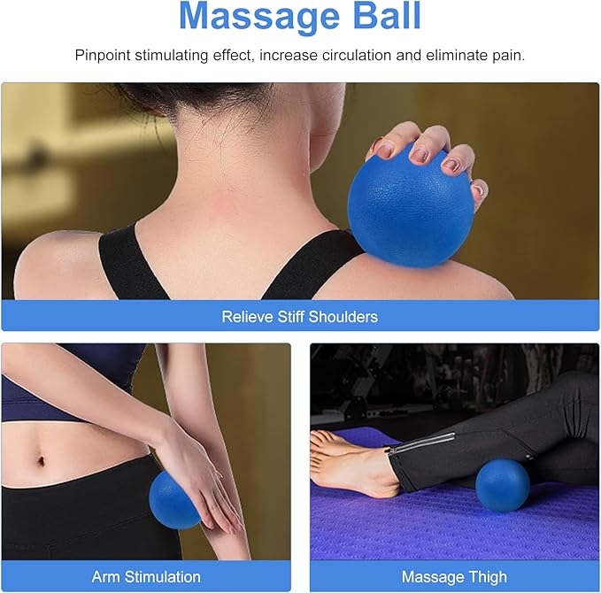 5 in 1 Foam Roller Set Includes Hollow Core Massage Roller, Yoga Stick, Massage Ball, Fitness