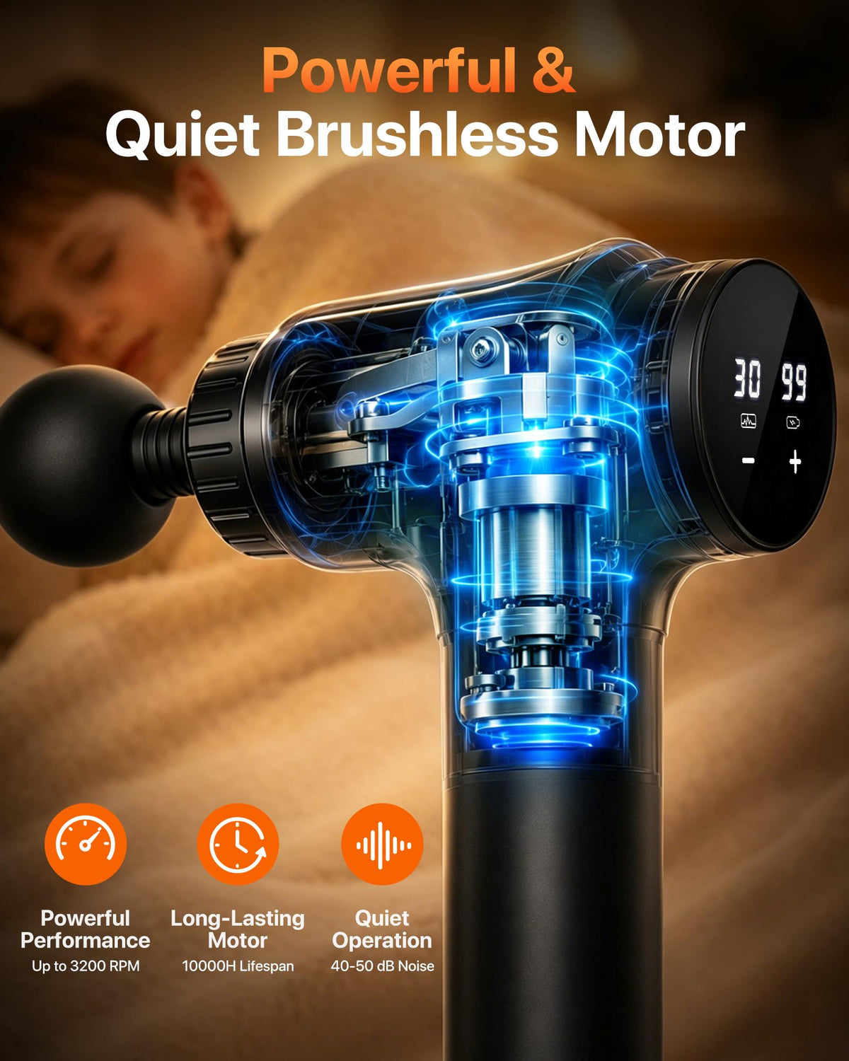 Youdgee Massage Gun, 30 Speeds, 6 Heads, Quiet Deep Tissue Muscle Massager