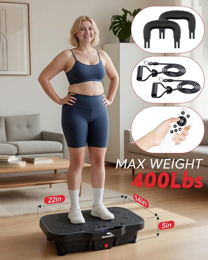 Vibration Plate Exercise Machine, 8000 Vibrations/min Adjustable Fitness Platform, 400 Lbs Capacity