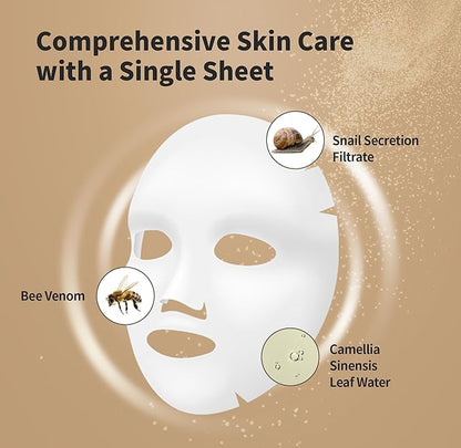 BENTON Snail Bee High Content Mask Pack (20g / 10 Sheets) - Snail Mucin Face Mask With Bee Venom |
