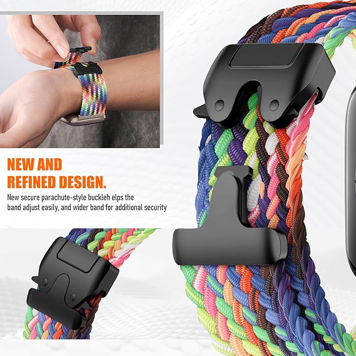 Braided Stretchy Band for Fitbit Versa 4/Versa 3/Sense 2/Sense Watch Band Women Men,Parachute-style