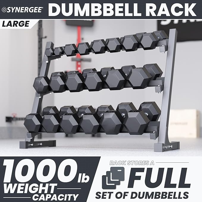 Synergee Dumbbell Rack for Home Gym – 3 Tier Adjustable Weight Rack for Dumbbells – Space-Saving