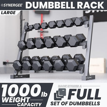 Synergee Dumbbell Rack for Home Gym – 3 Tier Adjustable Weight Rack for Dumbbells – Space-Saving