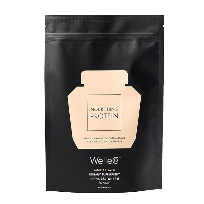 WelleCo Vegan Protein Powder, Gluten Free Premium Organic Sprouted Brown Rice & Pea Protein Blend