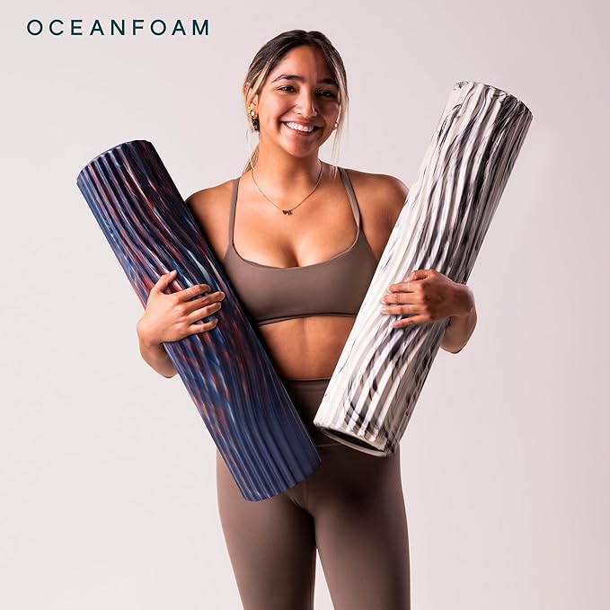 Oceanfoam Tsunami Roller (Dark Navy, Red & Natural Marbled) - Soft, Textured Foam Roller for