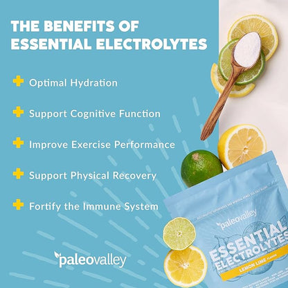Paleovalley Essential Electrolytes Powder - Full Spectrum Lemon Lime Electrolyte Powder for