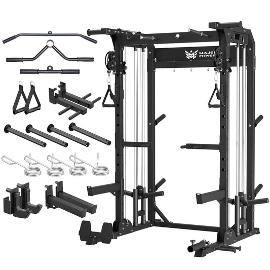 MAJOR FITNESS F22 Power Rack, 1600lbs All-in-One Squat Rack with Cable Crossover, Dual Pulley