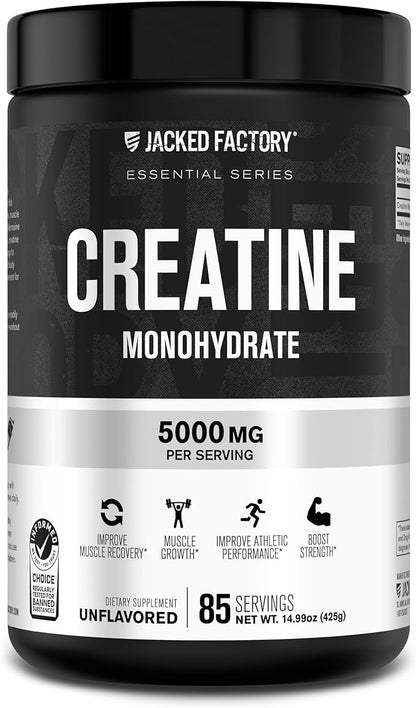 Jacked Factory Creatine Monohydrate Powder 425g - 5g Daily Creatine Supplement for Men and Women