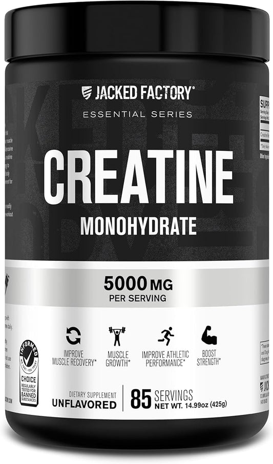 Jacked Factory Creatine Monohydrate Powder 425g - 5g Daily Creatine Supplement for Men and Women