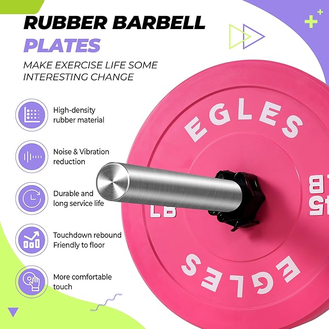 EGLES Vibrant Colorful Olympic Weight Plates, Rubber Barbell Plates, 2-inch Standard Virgin Rubber