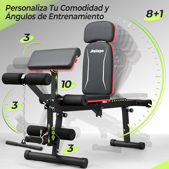 Upgraded Adjustable Weight Bench with Leg Extension and Leg Curl, 9 Back Positions & Foldable