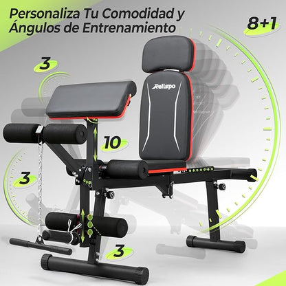 Upgraded Adjustable Weight Bench with Leg Extension and Leg Curl, 9 Back Positions & Foldable
