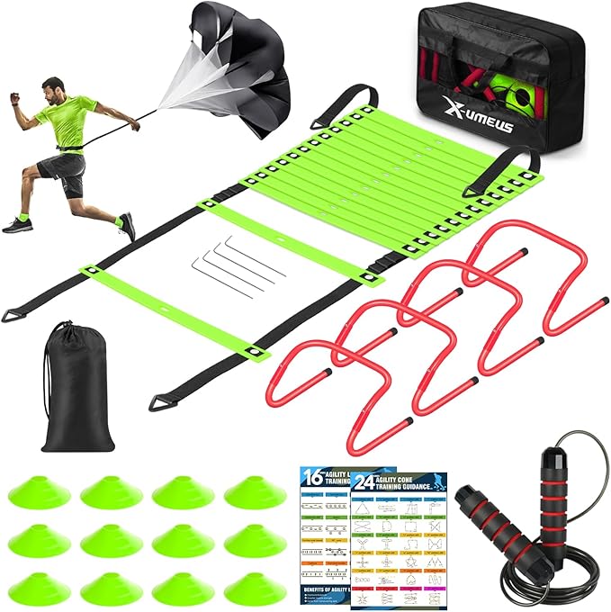 Agility Ladder Speed Training Equipment Set-20ft Agility Ladder,12 Soccer Cones,4 Hurdles, Jump
