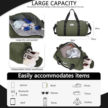 BE SMART Waterproof Mens Gym Bag with Shoe Compartment, Duffle Bag with Wet Pocket for Men