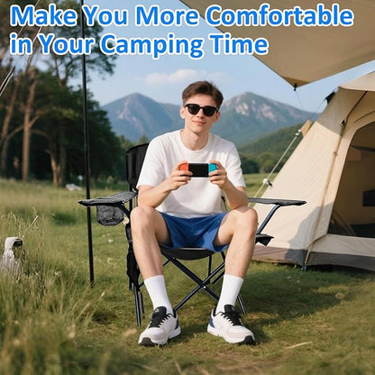 Folding Camping Chair, 225lb Capacity, Includes Cup Holder & Side Storage Bag, 5.5lbs Portable for