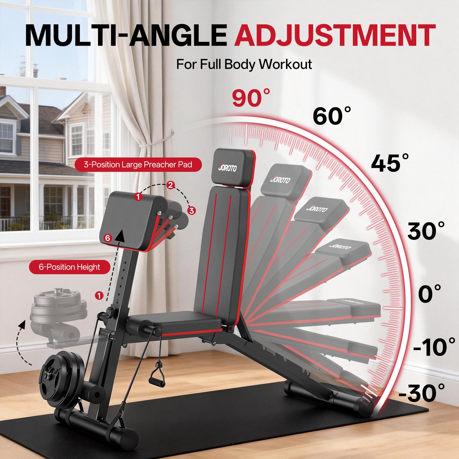 JOROTO Adjustable Weight Bench for Home Gym, 1000 LBS Foldable Incline Decline Flat Workout Bench
