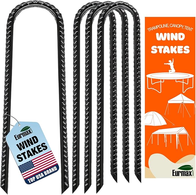 Eurmax USA U-Shaped-Rebar-Stakes-12-Inch, Ground Stakes Heavy Duty Trampoline Stakes Rebar