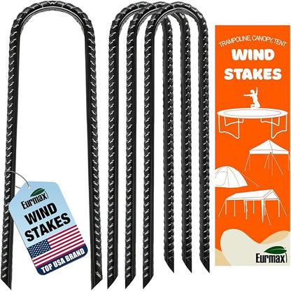 Eurmax USA U-Shaped-Rebar-Stakes-12-Inch, Ground Stakes Heavy Duty Trampoline Stakes Rebar