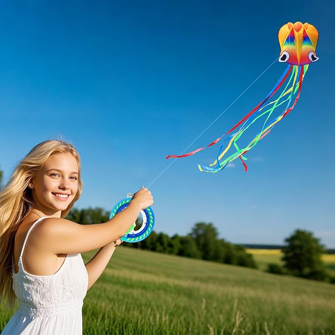 Large Octopus Kites for Kids & Adults,Big Kite for Beginners, Kites for Kids Ages 4-8,Outdoors