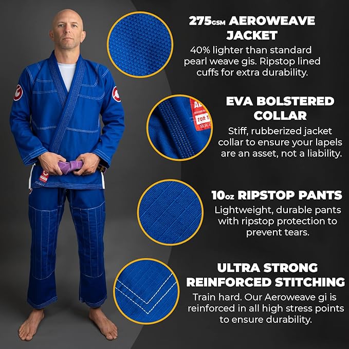 Gold BJJ Aeroweave Jiu Jitsu Gi - Ultra Lightweight BJJ Gi - Preshrunk Brazilian Jiu Jitsu Uniform