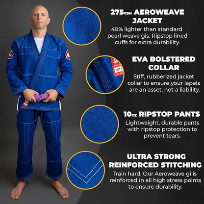 Gold BJJ Aeroweave Jiu Jitsu Gi - Ultra Lightweight BJJ Gi - Preshrunk Brazilian Jiu Jitsu Uniform