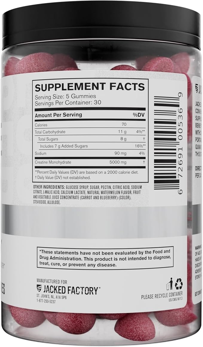 Jacked Factory Creatine Monohydrate Gummies 150g - 5g Daily Creatine Supplement for Men and Women