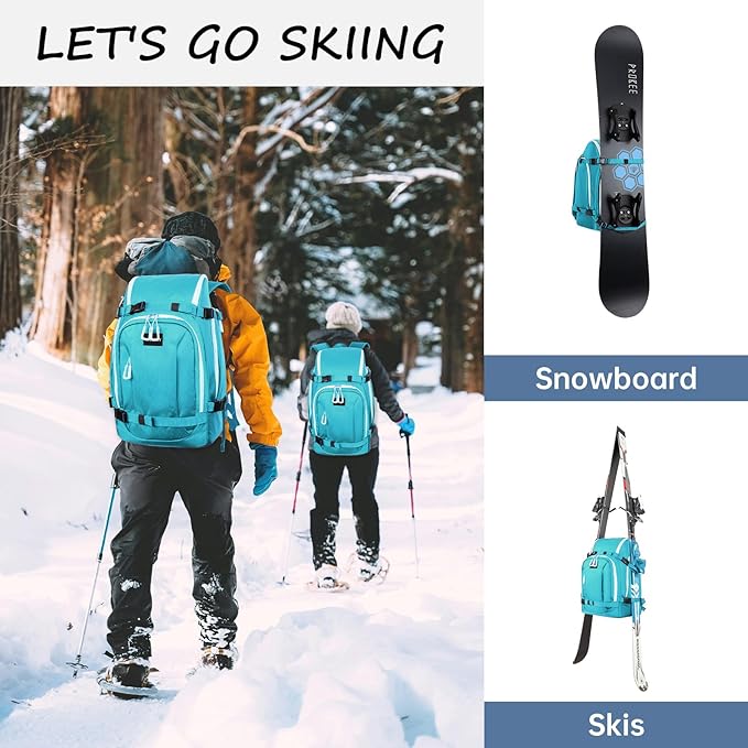 Ski Boot Bag, 50L Ski Boot Travel Backpack for Skis, Snowboard & Accessories, Waterproof Padded Ski