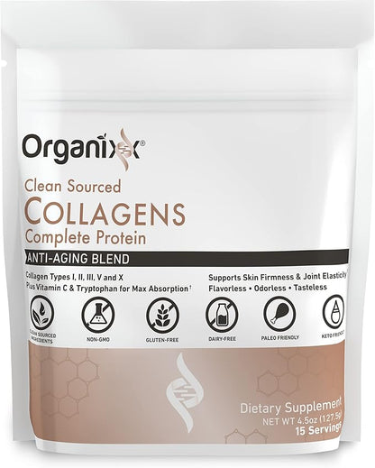Organixx Collagen Peptides Powder with Vitamin C, Types I, II, III, V, X Hydrolyzed Collagen, Hair