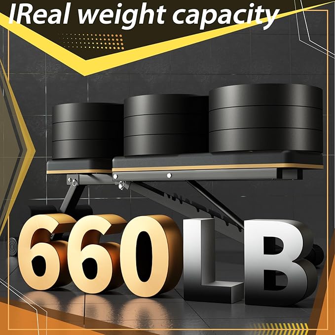 Adjustable Weight Bench - Heavy-Duty Foldable Workout Bench for Home Gym, 660 LBS Capacity, Incline