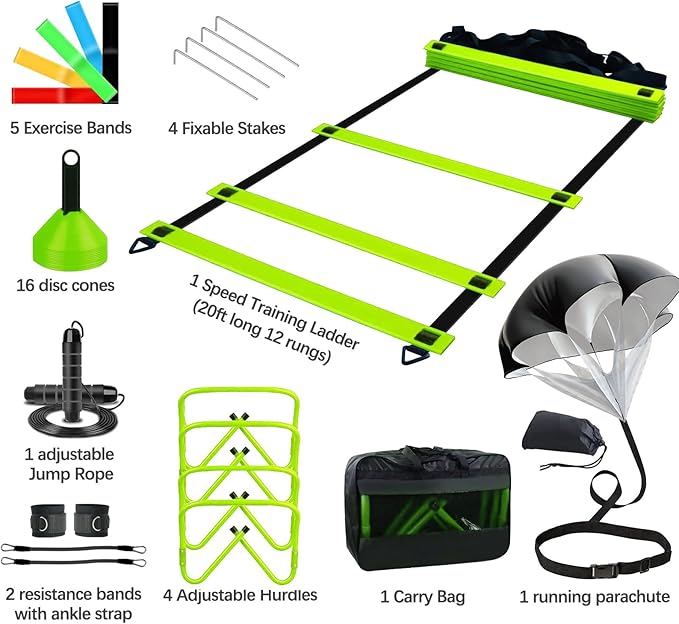Agility Training Equipment, Football Training Equipment Includes 20FT Agility Ladder,4 Adjustable