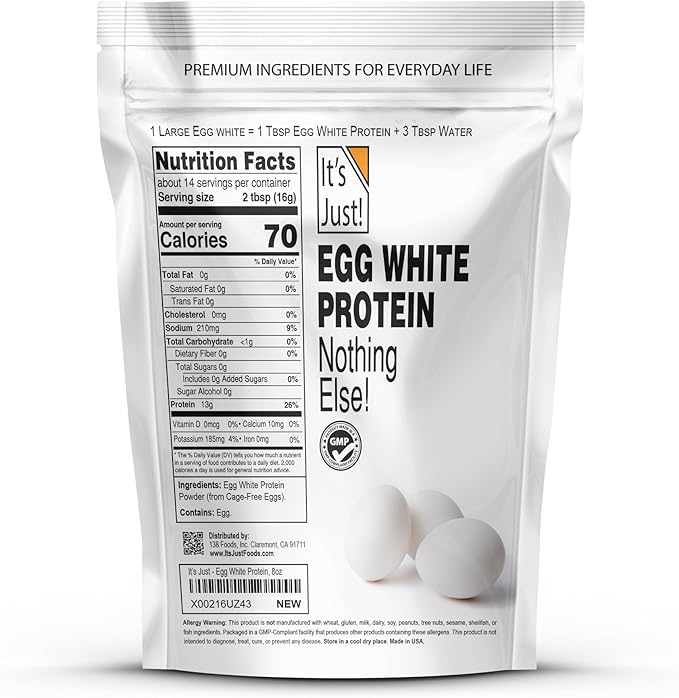 It's Just! - Egg White Protein Powder, Made in USA from Cage-Free Eggs, Dried Egg Whites