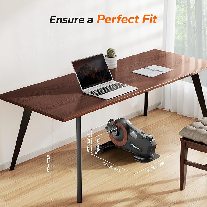 Under Desk Bike Pedal Exerciser, Quiet Magnetic Mini Exercise Bike with MERACH App for Arm, Leg
