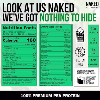 NAKED Chocolate Pea Protein Isolate from North American Farms, Only 3 Ingredients, Chocolate Vegan