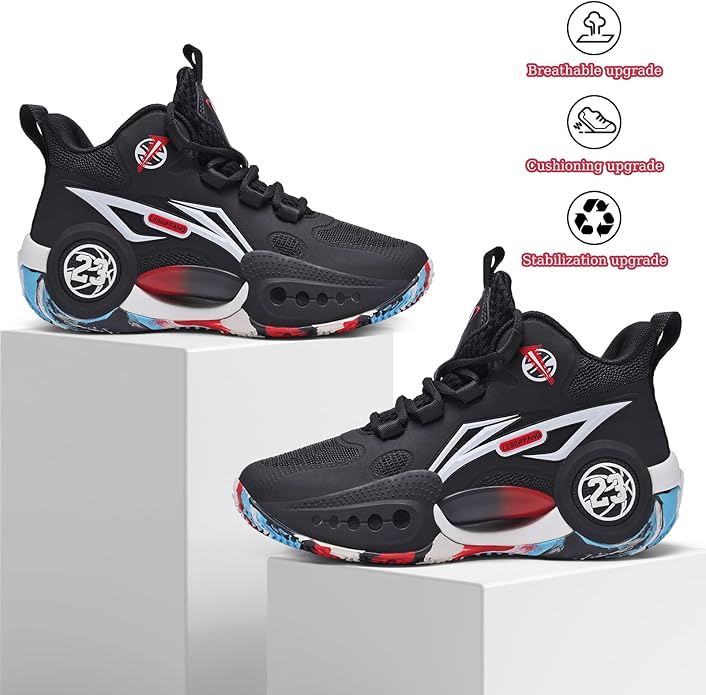 JMFCHI Kids Basketball Shoes High-top Sports Shoes Sneakers Durable Lace-up Non-Slip Running Shoes