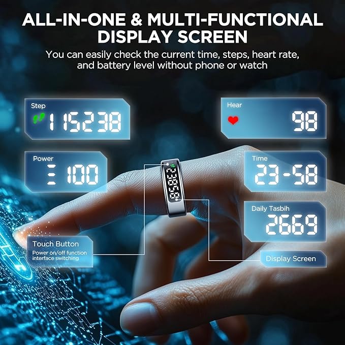 Smart Ring Health Tracker with Display Screen, Sleep Tracker with Heart Rate, Fitness Ring Step